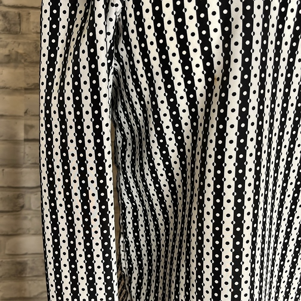 Evan Picone retro blouse black white polka dot stripe ruffle collar long sleeve - Picture 9 of 11